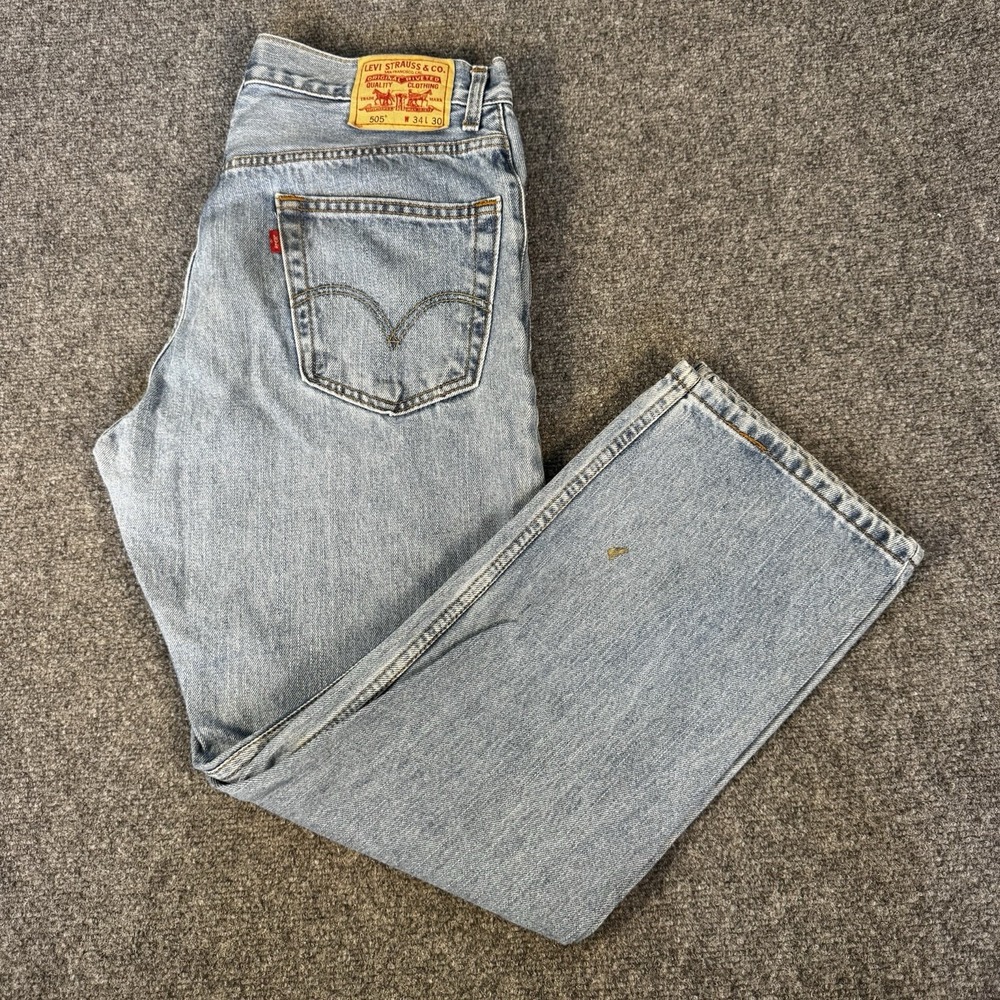 Levi's 505 Regular Fit Jeans Mens W34 L30 Blue Denim Distressed Work Wear Grunge